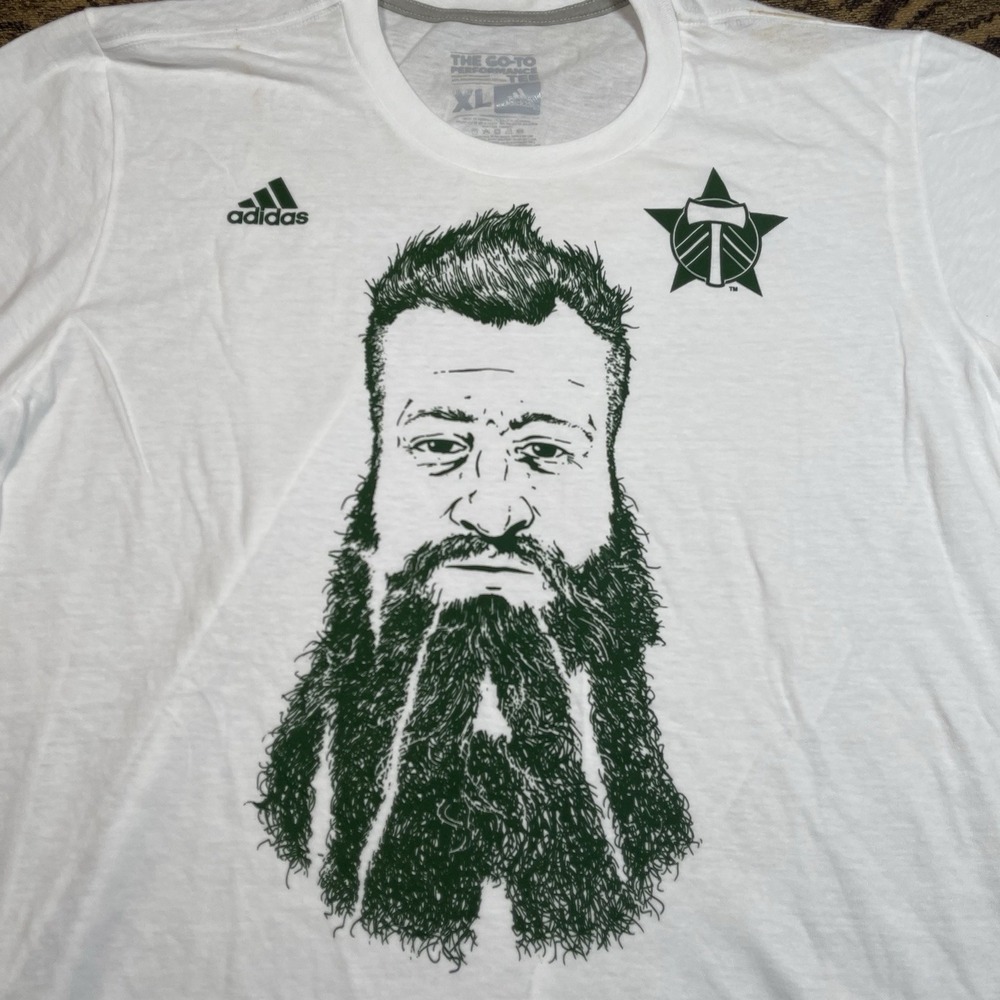 Portland Timbers Adidas Nat Borchers Beard White Tee Shirt Mens Size XL New E - Picture 2 of 11